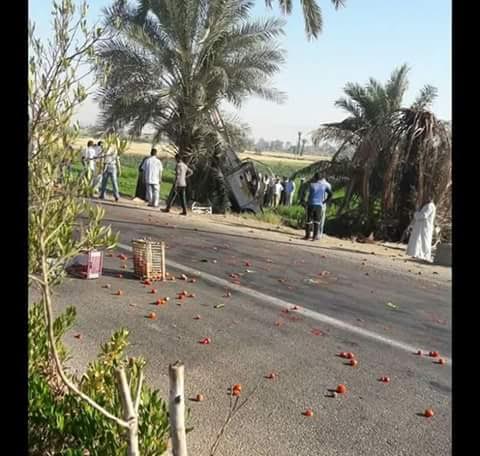 بالصور.. مصرع وإصابة 4 أشخاص إثر انقلاب سيارة نصف نقل بغرب الأقصر