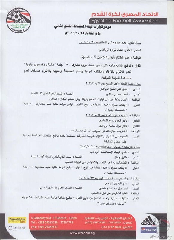 بالصور.. ننشر قرارات لجنة مسابقات القسم الثاني